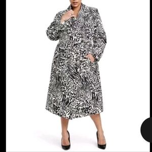 Sergio Hudson Black White Animal Print Strong Shoulder Trench Coat Jacket 3X